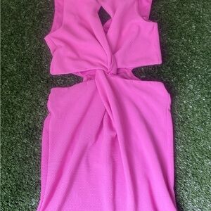 Hot Pink Twist-Front Cutout Dress